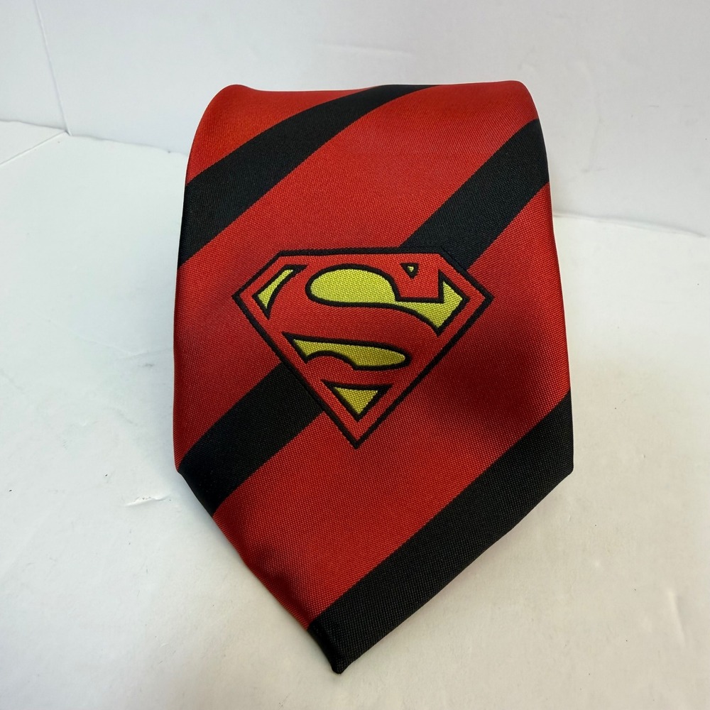 Superman DC Comics‎ Red Black Striped Necktie Shield Logo Buckle-Down Mens Tie